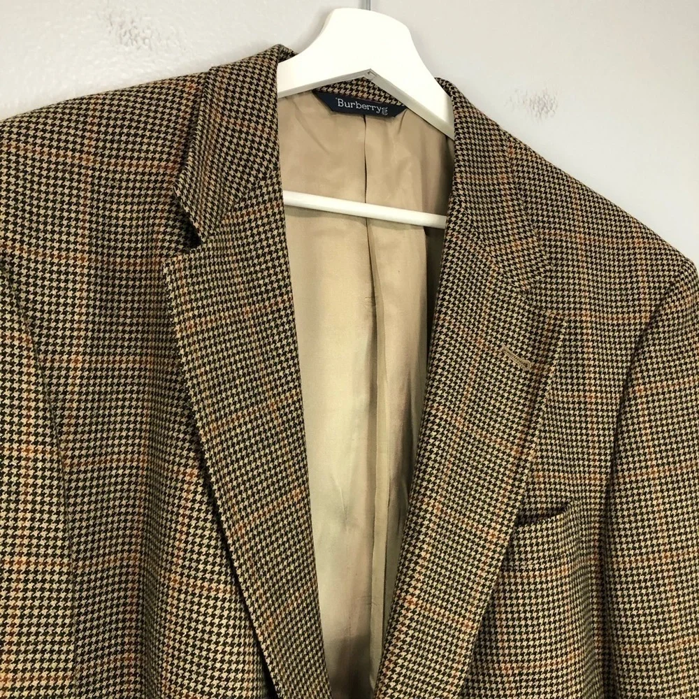 Burberrys Vintage Mens Houndstooth Wool Blazer 46 Long